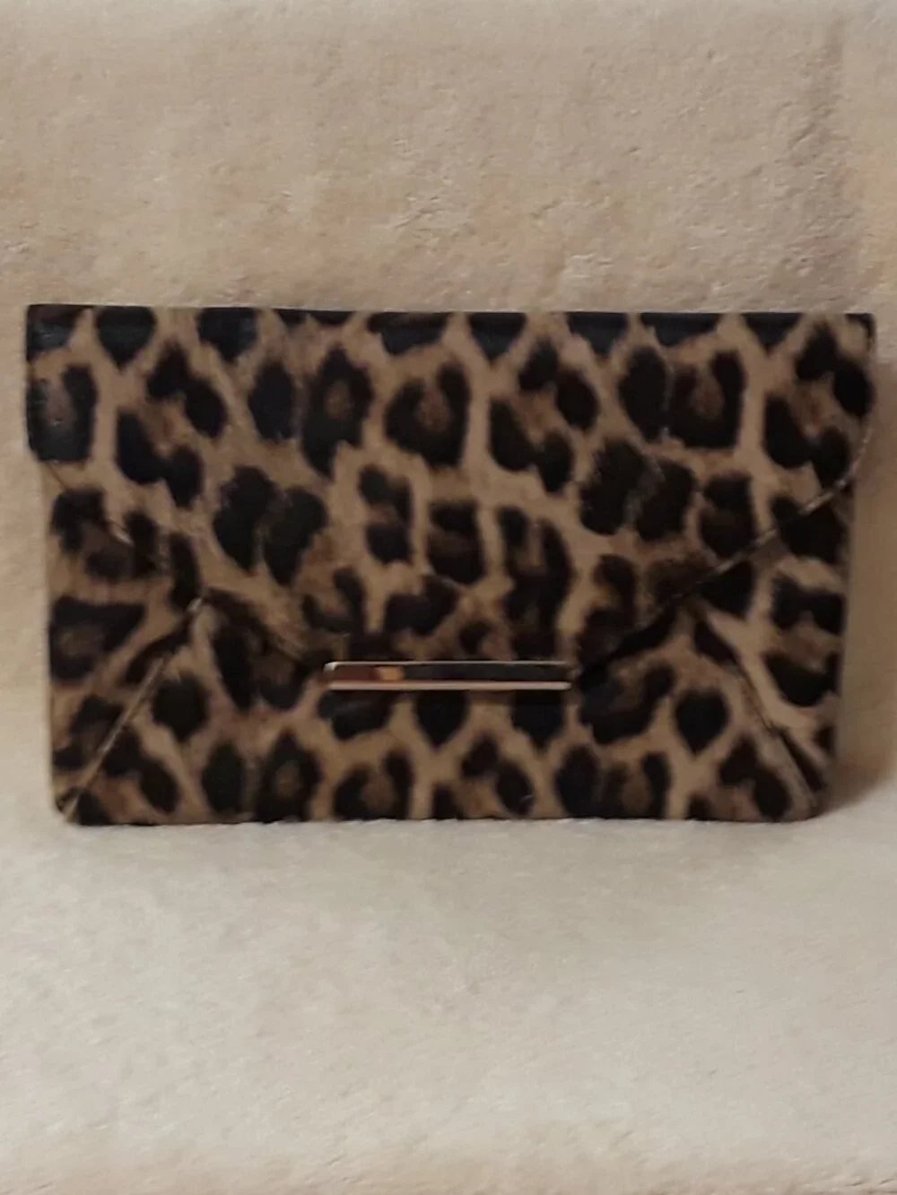 Style & Co Leopard Print Envelope Clutch/Bag Faux-Leather Gold-tone Bar SnapFlap